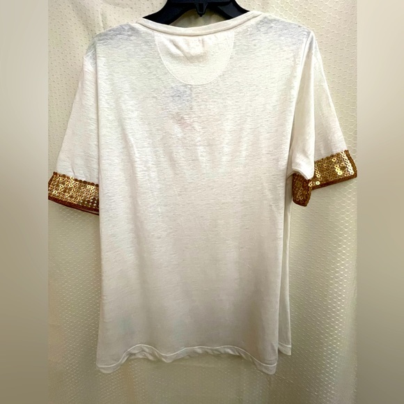 Tory Burch linen tee with bronze sparkling appliqué. L/XL - Picture 2 of 7